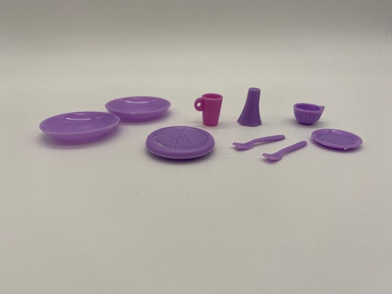 Vintage 90s Barbie Accessories Mixed Lot Purple Dishes for Kitchen
