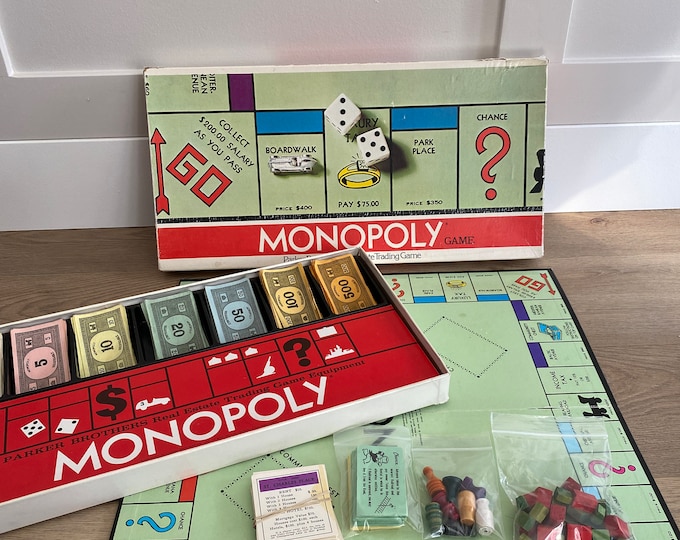 1961 Parker Brothers Monopoly Board Game- Vintage Board Game- Family Game Night