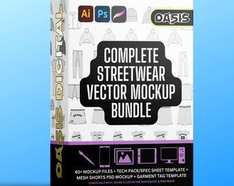 Streetwear Clothing Vector Mockup Pack Techpack Mockups Fashion Design Flat Adobe Illustrator Adobe Photoshop Procreate