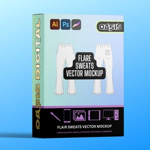 Flared Sweatpants Mockup, Flared Joggers Mockup, Stacked Pants Mockup, Streetwear Vector Mockup, for Procreate & Illustrator