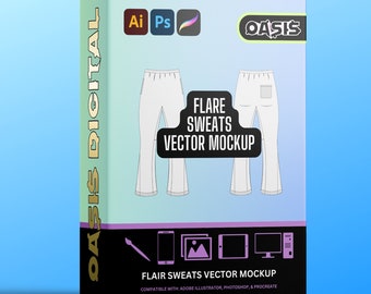 Flared Sweatpants Mockup, Flared Joggers Mockup, Stacked Pants Mockup, Streetwear Vector Mockup, for Procreate & Illustrator