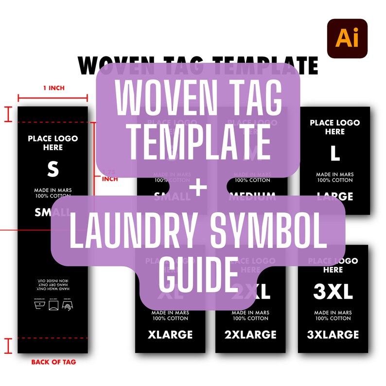 Fully Editable Adobe Illustrator Garment Tag Template With Laundry ...