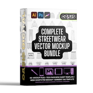 Streetwear Vector Mockups - Tech Pack-sjabloonbundel - Kleding Mockup Pack - Vector Mockup Pack: voor Illustrator/Photoshop/Procreate/Canva