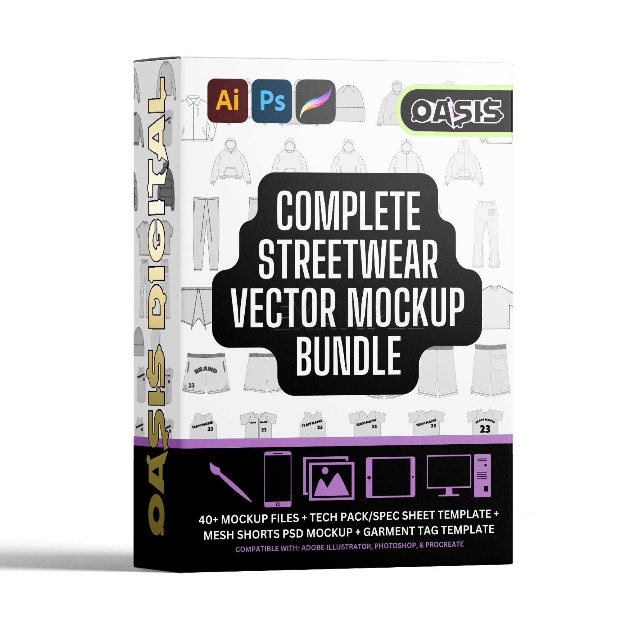 Streetwear Vector Mockups - Tech Pack Template Bundle - Apparel Mockup Pack - Vector Mockup Pack: For Illustrator/Photoshop/Procreate/Canva