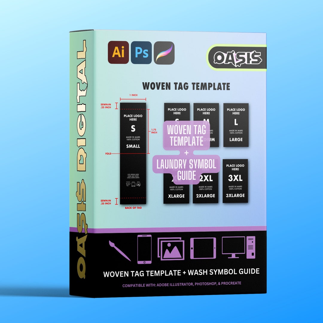 Fully Editable Adobe Illustrator Garment Tag Template With Laundry ...