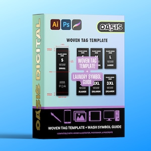 Fully Editable Adobe Illustrator Garment Tag Template with Laundry Symbols, Woven Tag Template
