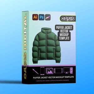 Puffer jacket mockup, Puffer coat mockup, streetwear Vector Mockups for Illustrator and for Procreate