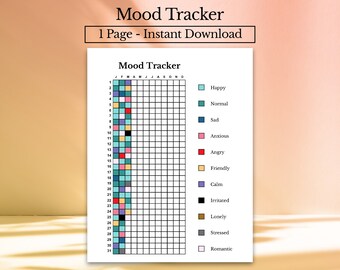 rastreador de estado de ánimo imprimible, diario de estado de ánimo, gráfico de estado de ánimo, rastreador de estado de ánimo anual semanal diario, plantilla de planificador, productos digitales más vendidos