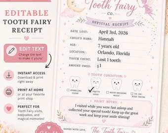 Editable Tooth Fairy Receipt Template | Magical Keepsake (Digital Download)