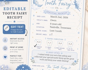 Editable Tooth Fairy Receipt Template | Magical Keepsake (Digital Download)