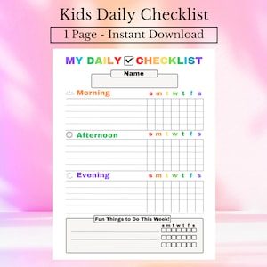 chore chart for kids, kids chore chart, kids daily checklist, printable planner, daily task list, digital download, kids daily school list