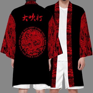 Daechwita Inspired Haori King Boss Robe Red Dragon Hanja Hangul KPop Merch Army Gift Idea Custom Unisex All Over Print Japanese Haori Kimono