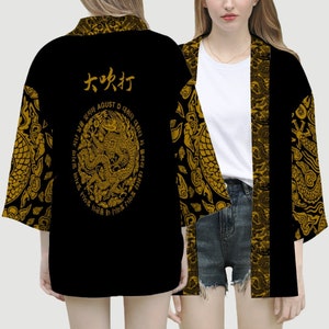 Daechwita Daechwita Inspired Haori King Boss Robe Golden Dragon Hanja KPop Merch Army Gift Idea Custom Unisex All Over Print Short Kimono