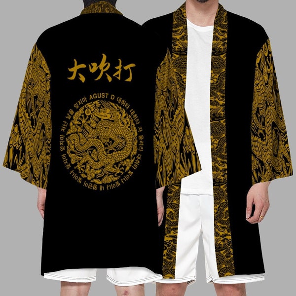 Daechwita Inspired Haori King Boss Robe Golden Dragon Hanja KPop Merch Army Gift Idea Custom Unisex All Over Print Japanese Haori Kimono