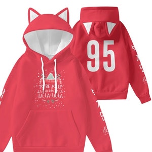 Lachimolala Christmas Red Hoodie Typography Tis The Season To Be Jolly Army Gift Idea Kpop Merch Hooded Sweatshirt with Decorative Cat Ears