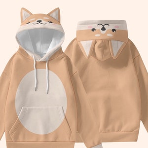 Shiba Dog Hoodie with 3D Ears Cute Dog Pet Lover Halloween Polyester + Spandex Fun All Over Print Women’s Hoodie With Decorative Ears