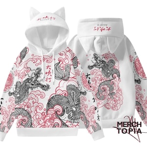 Daechwita 3D Cat Ears Hoodie Women Polyester Daechwita King Korean Joseon Dynasty King Red Dragon Robe Pattern Army Gift Idea Kpop Merch