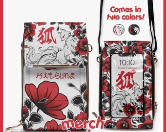 Bolsa para teléfono con diseño de zorro Kitsune, máscara de zorro de nueve colas, espíritu japonés, Kami Inari, guardián, estilo japonés, bolsa para teléfono móvil, bolso de piel sintética, cartera