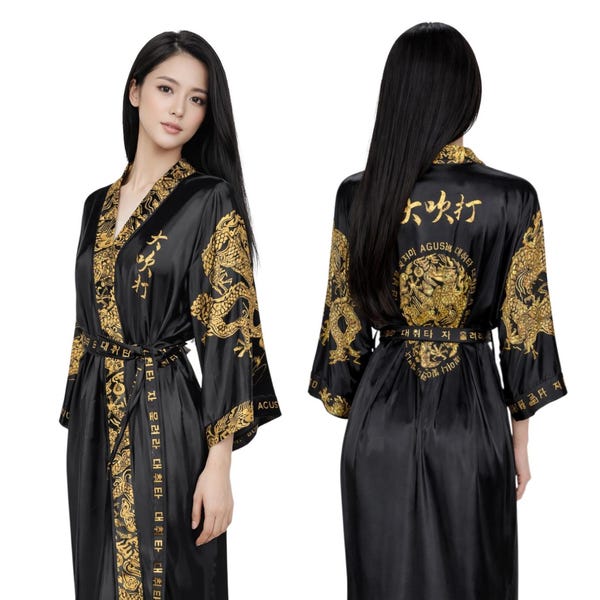 Daechwita Inspired Traditional Hanbok Robe K-Pop Concert Outfit King Boss Golden Dragon Hanja Asian Korean Style AOP Kimono Hanbok Haori