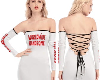 Worldwide Handsome Inspired Off-Shoulder Lace-Up Dress – Kpop Idol Style Long Sleeve Tube Dress – ARMY Gift KPop Concert Outfit ARMYs Style