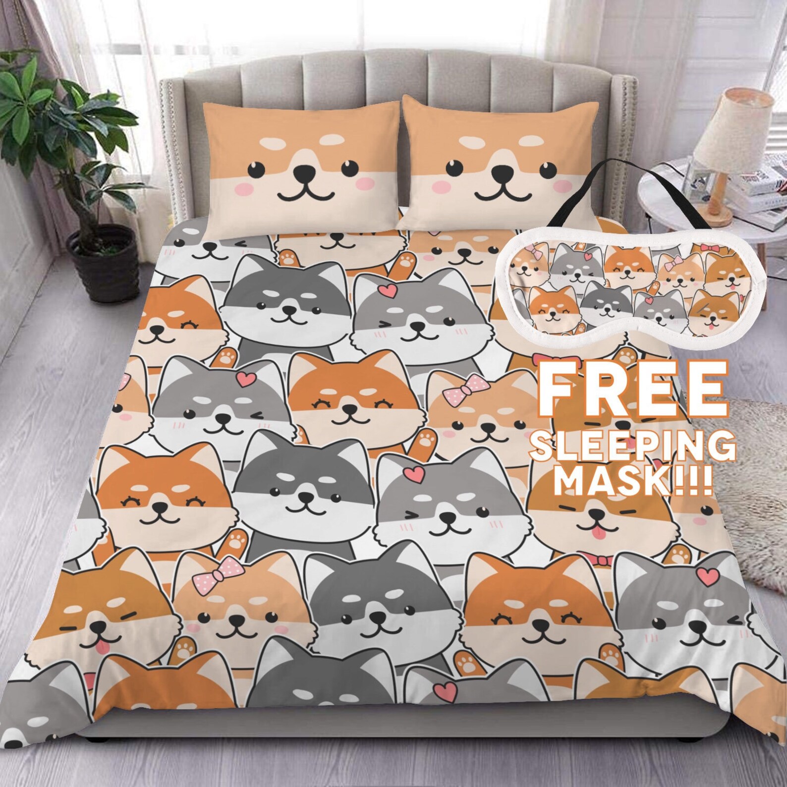 Shiba Inu Queen Bedding Set Dog 3PCS Bedding Set Japanese Dog Etsy
