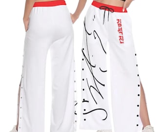 Matching Worldwide Handsome Inspired Snap Button Pants – Kpop Streetwear Side Slit Trousers – Korean Style Idol Fashion for ARMY Fans