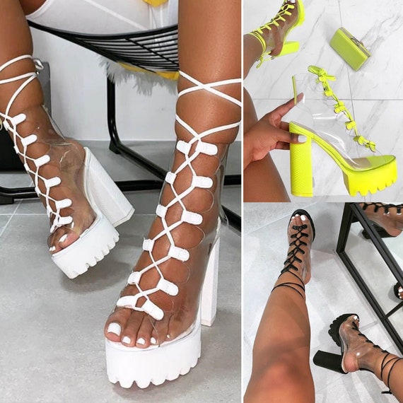 clear chunky platform heels
