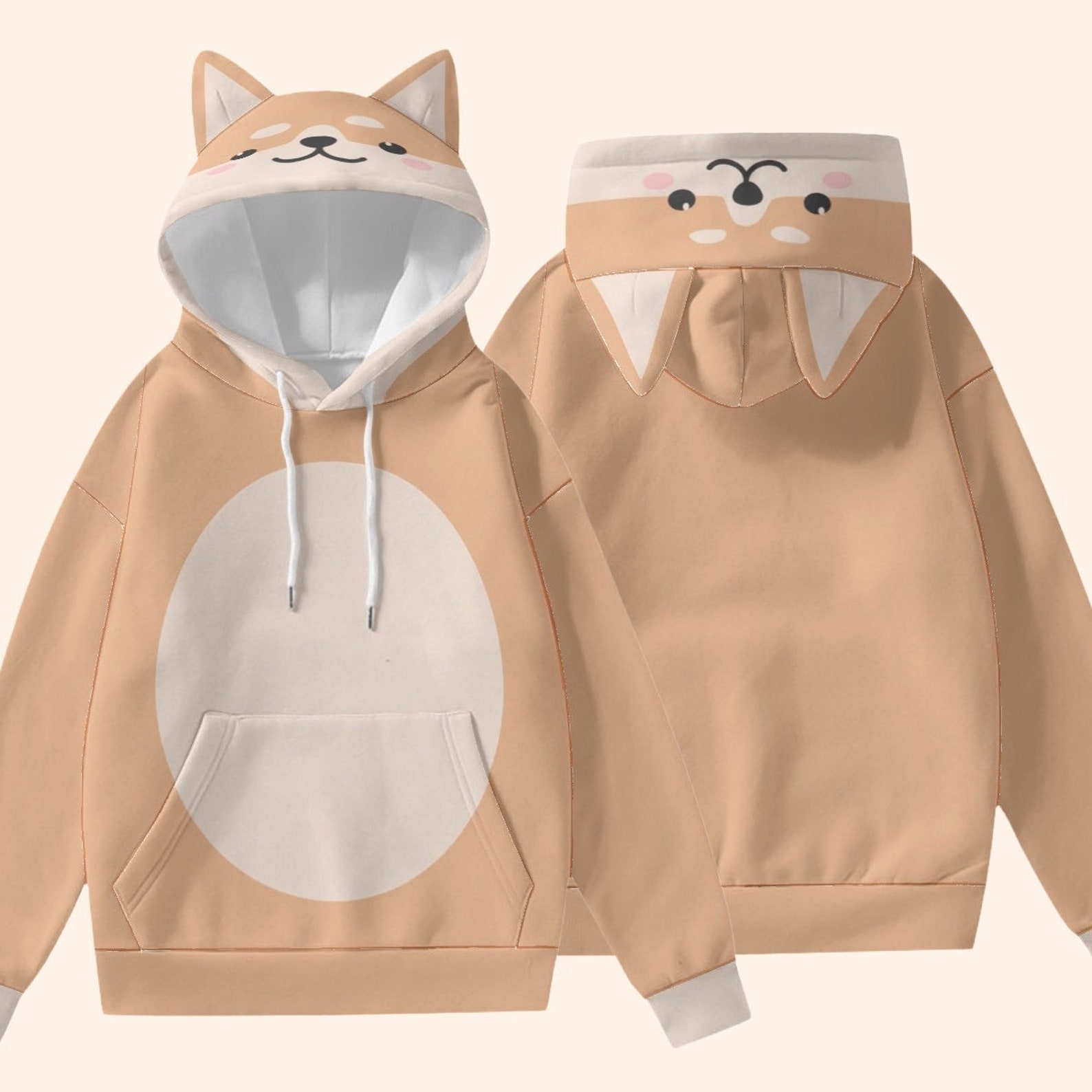 Shiba Dog Hoodie With 3D Ears Cute Dog Pet Lover Halloween Polyester — free download