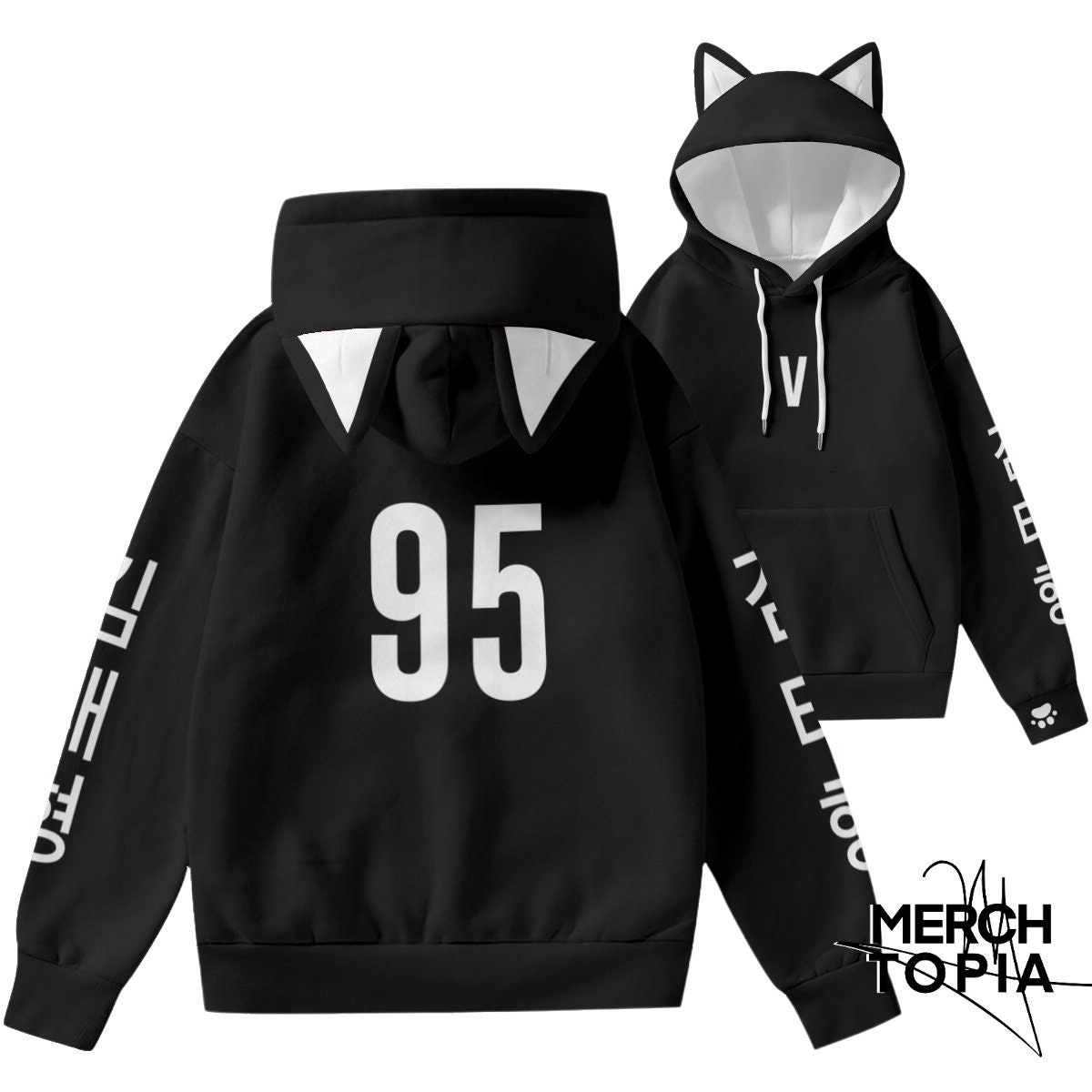 Tシャツ・カットソー +AMBLER+ Meow cat embroidery unisex hooded sweatshirt black Embroidered Black Cat Sweatshirt, Halloween Sweatshirt