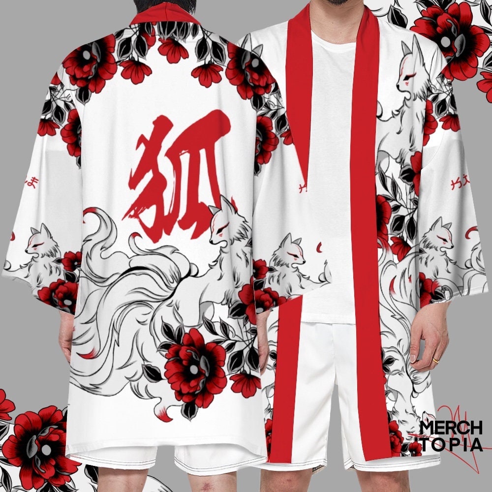 Kitsune Fox White Kimono Nine Tailed Fox Mask Spirit Japan
