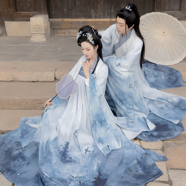 Jin Dynasty Phoenix Hanfu Women’s Dress Polyester Fabric Chinese Traditinal Clothing Chinese Dress Robe Blue Elegant Chinese Costume