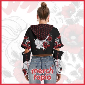 Kitsune Fox Hoodie Nine Tailed Fox Mask Spirit Japan Kami Inari Guardian AOP Women's Heavy Fleece Hooded Sweatshirt Hollow Sleeves POLYESTER Kitsune Fox, Nine Tailed Fox, Inari Guardian, Kitsune Spirit, Trendy Kitsune Apparel, Kitsune Fox Spirit