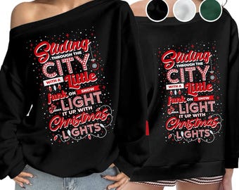 Sliding Through the City with a little funk Women's Off-Shoulder Christmas Sweatshirt ARMYs Christmas Typography Design K-Pop Sweater