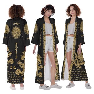 Daechwita Inspired Haori: Golden Dragon Kpop Robe King Boss Hanja Army Concert Outfit Korean Style Apparel Asian Style Japanese Long Kimono