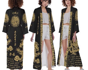Daechwita Inspired Haori: Golden Dragon Kpop Robe King Boss Hanja Army Concert Outfit Korean Style Apparel Asian Style Japanese Long Kimono