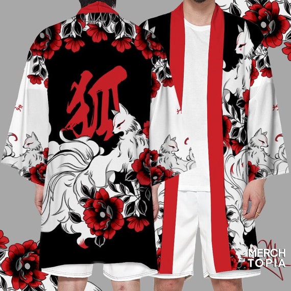Kitsune Fox Black Kimono Nine Tailed Fox Mask Spirit Japan - Etsy