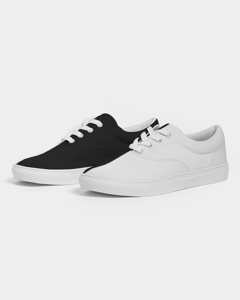 Two Tone Shoes Half Black Half White Shoes Sneakers Split Color Black & White Gift Idea Handmade Women's Lace Up Canvas Shoe