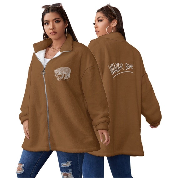 Winter Bear V Fleece Coat All over Print Women s Borg Fleece Stand