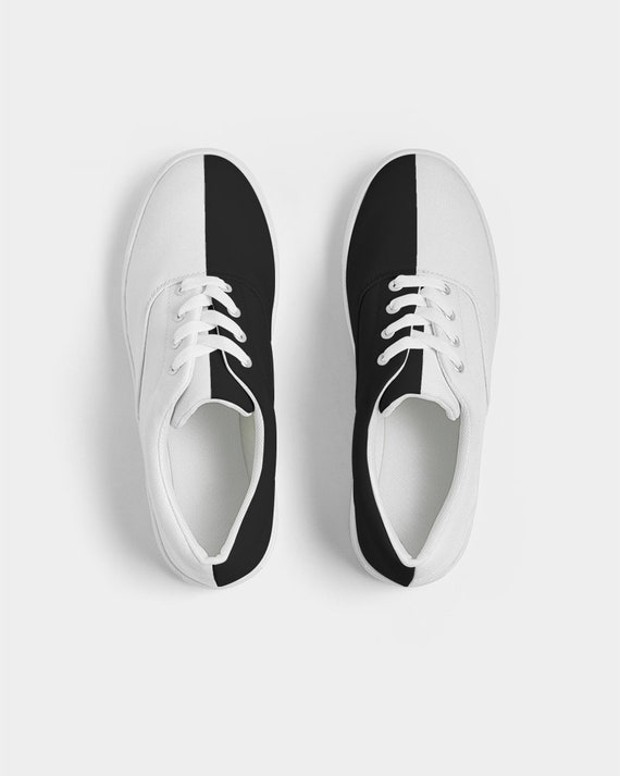 Two Tone Shoes Half Black Half White Shoes Sneakers Split Color Black &  White Gift Idea Handmade Women's Lace up Canvas Shoe 