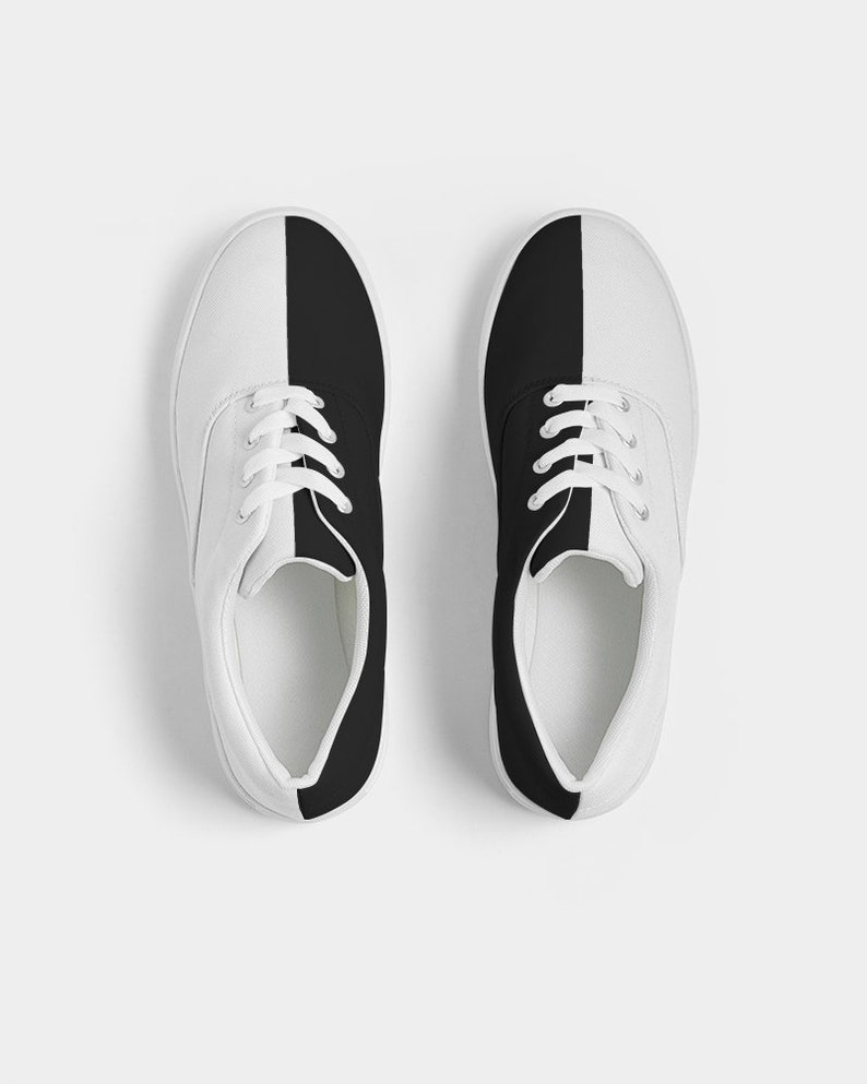 Two Tone Shoes Half Black Half White Shoes Sneakers Split Color Black & White Gift Idea Handmade Women's Lace Up Canvas Shoe