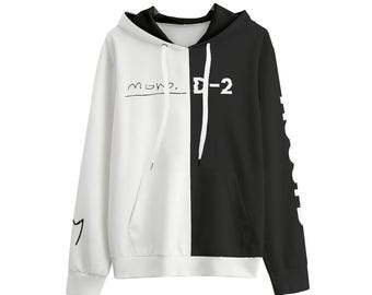 Mixtape Cotton Hoodie Kpop Merch Army Gift Idea Split Two Tone Black & White All Over Print Cotton Hooded Sweatshirt Korean Style Asian