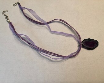 17" purple organza and cord necklace with purple pendant