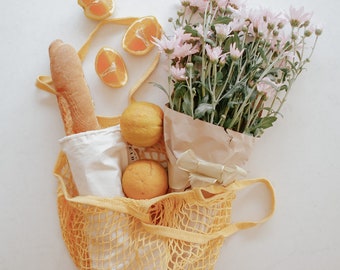 Yellow Cotton Mesh Shopping Bag 100% Organic | Lightweight & Versatile |Tote Bag | Turtle Bag | Eco friendly Reusable Shopping String bag