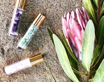 Crystal Gemstone Roller Bottle Set: Amethyst, Rose Quartz, Aventurine (10ml)