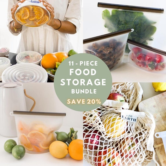 SET of Reusable Silicone Food Storage Bag, Zero Waste Food Storage Bag, Reusable  Food Storage Set, Silicone Storage Bag Silicone Bag Set 