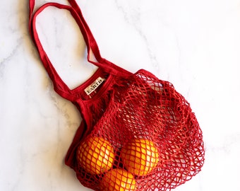 RED - Bag 100% Organic Cotton Mesh Shopping  | Lightweight & Versatile |Tote Bag | Turtle Bag | Eco friendly Reusable Shopping String bag