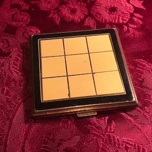 Art Deco Square Powder Compact, Elegant Black and Yellow Enamelled