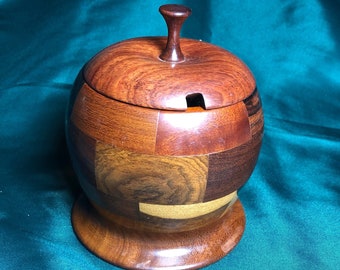 Superb Quality HandCrafted Vintage Sugar Bowl, Multi Timber WoodTurning.