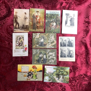Antique Postcards, 10 Genuine Antique Picture Postcards, All Romantic Scenes, Victorian Courtship, Turn of the Century Romance, Historic