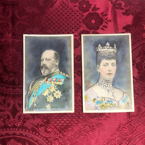 Rare Antique Postcards, Pair of Royalty Cards, King Edward VII and Queen Alexandra, Bass-Relief Photo-Cards.